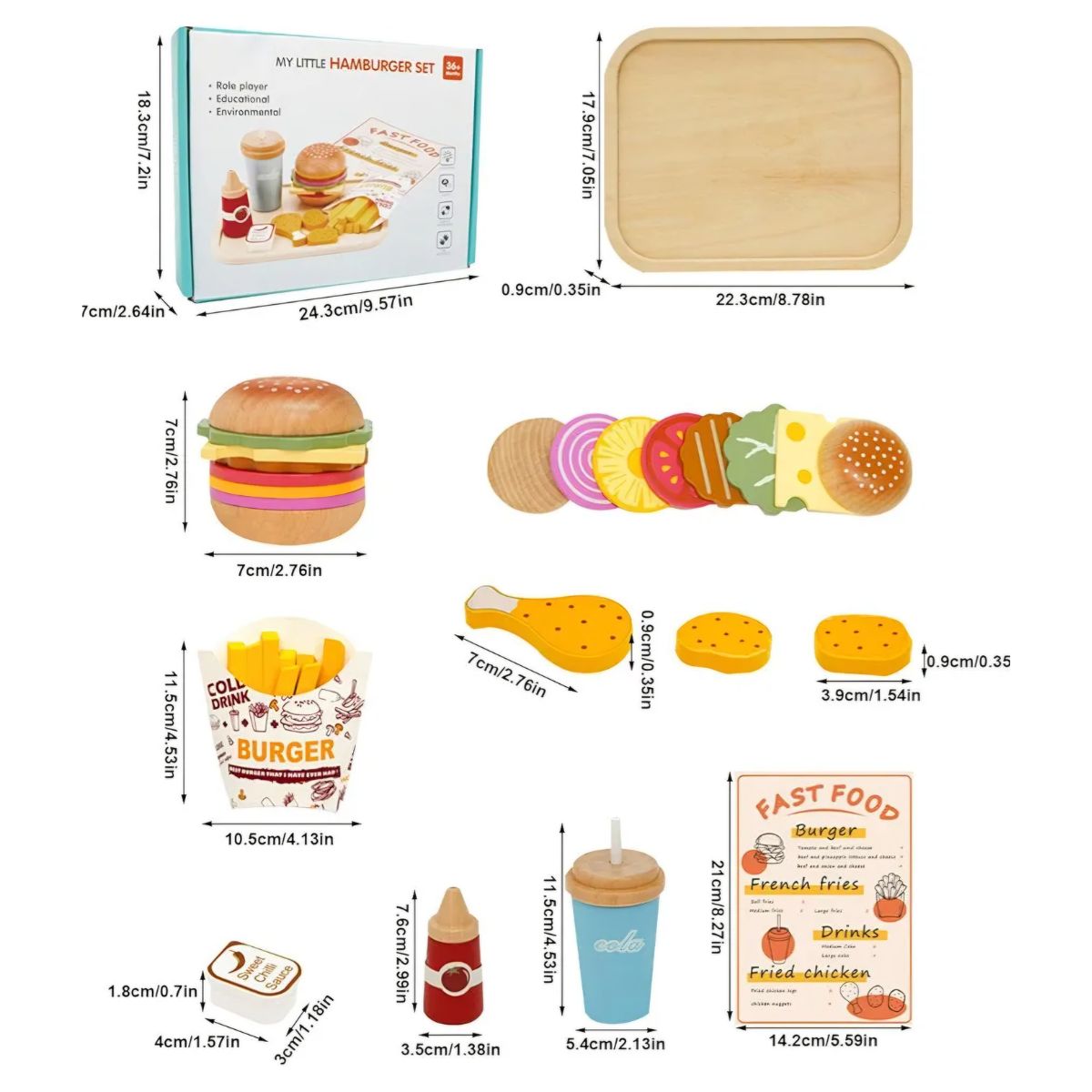 JUGUETE DE ALIMENTOS SET DE CHATARRA DE MADERA MONTESSORI DIDACTICO PARA NIÑOS - 3