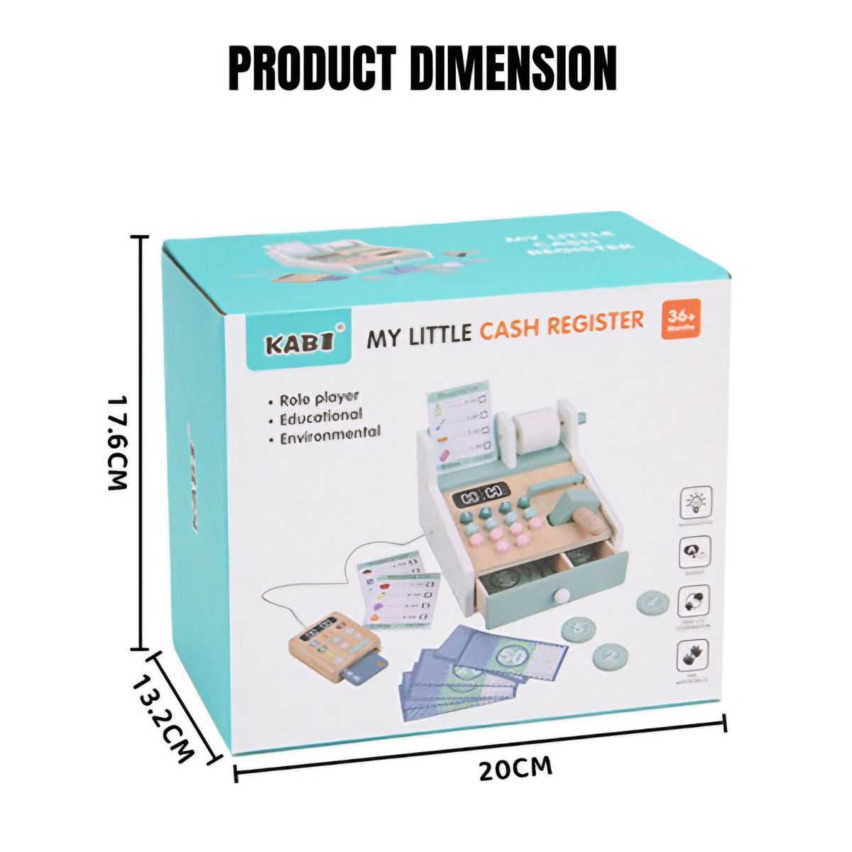 JUGUETE MINI CAJA REGISTRADORA DE MADERA PARA NIÑOS DIDACTICO CON ACCESORIOS - 10