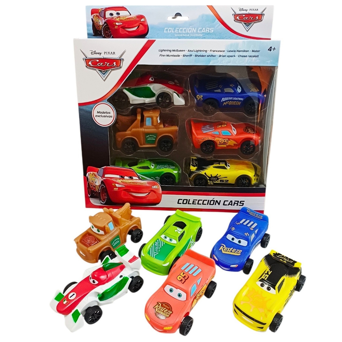 SET 6 CARROS CARS RAYO MCQUEEN DE GOMA RESISTENTE JUGUETE PARA NIÑOS 10CM CON LICENCIA - 1