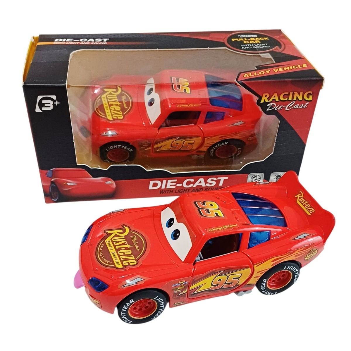 JUGUETE AUTO DE METAL RAYO MCQUEEN LUZ Y SONIDO CON FRICCION COLECCION CARS PARA NIÑOS - 1