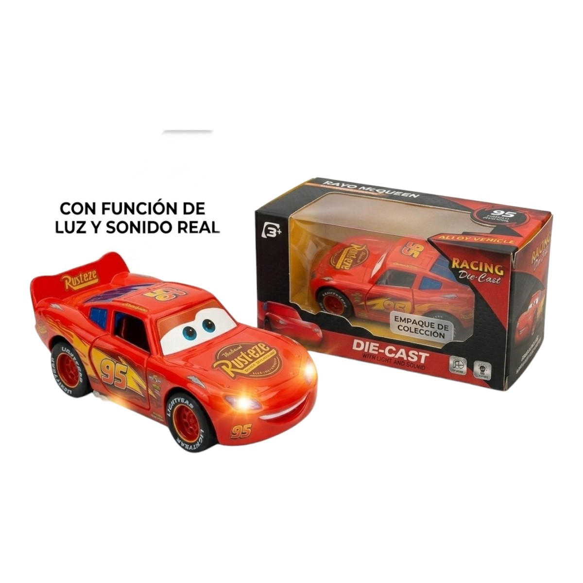 JUGUETE AUTO DE METAL RAYO MCQUEEN LUZ Y SONIDO CON FRICCION COLECCION CARS PARA NIÑOS - 10