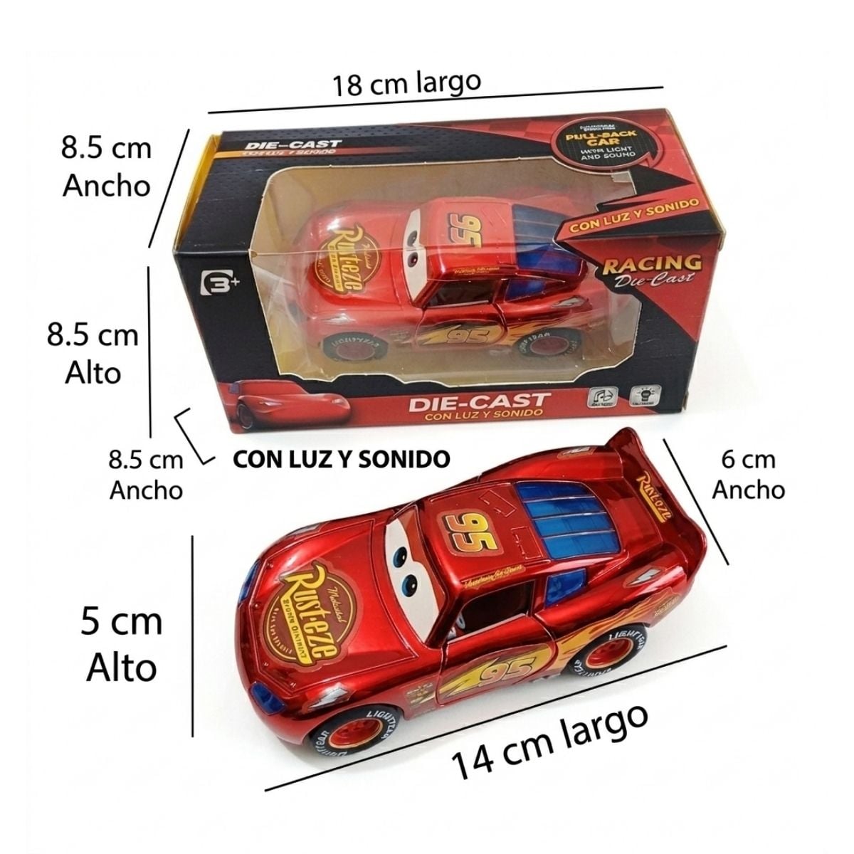 JUGUETE AUTO DE METAL RAYO MCQUEEN LUZ Y SONIDO CON FRICCION COLECCION CARS PARA NIÑOS - 3