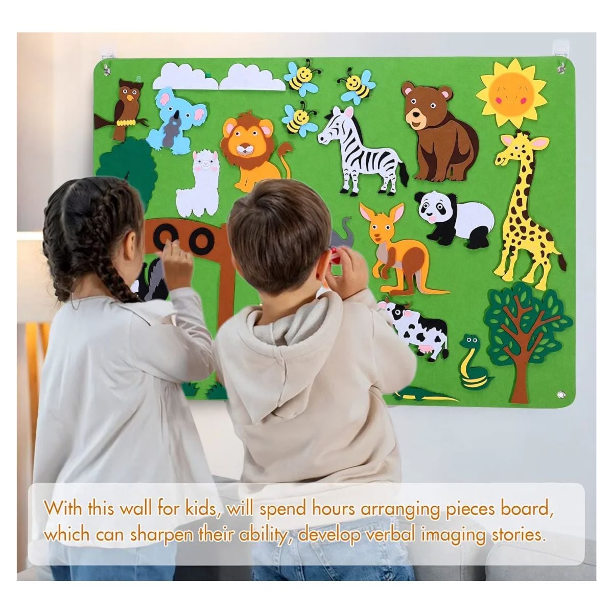 MURAL INTERACTIVO MONTESSORI DE FIELTRO TEMATICA SELVA PARA NIÑOS DIDACTICO CON PEGA PEGA - 10