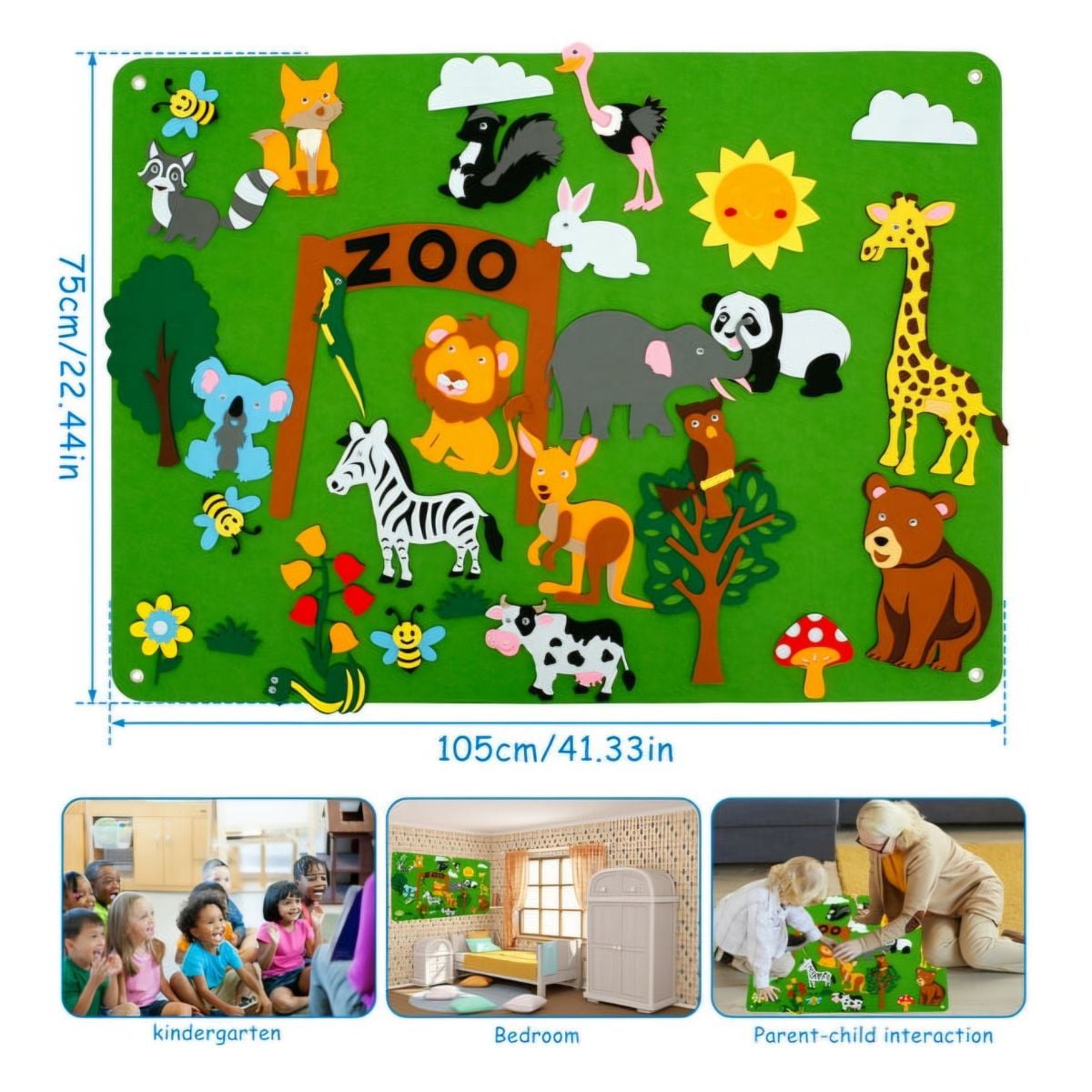 MURAL INTERACTIVO MONTESSORI DE FIELTRO TEMATICA SELVA PARA NIÑOS DIDACTICO CON PEGA PEGA - 5