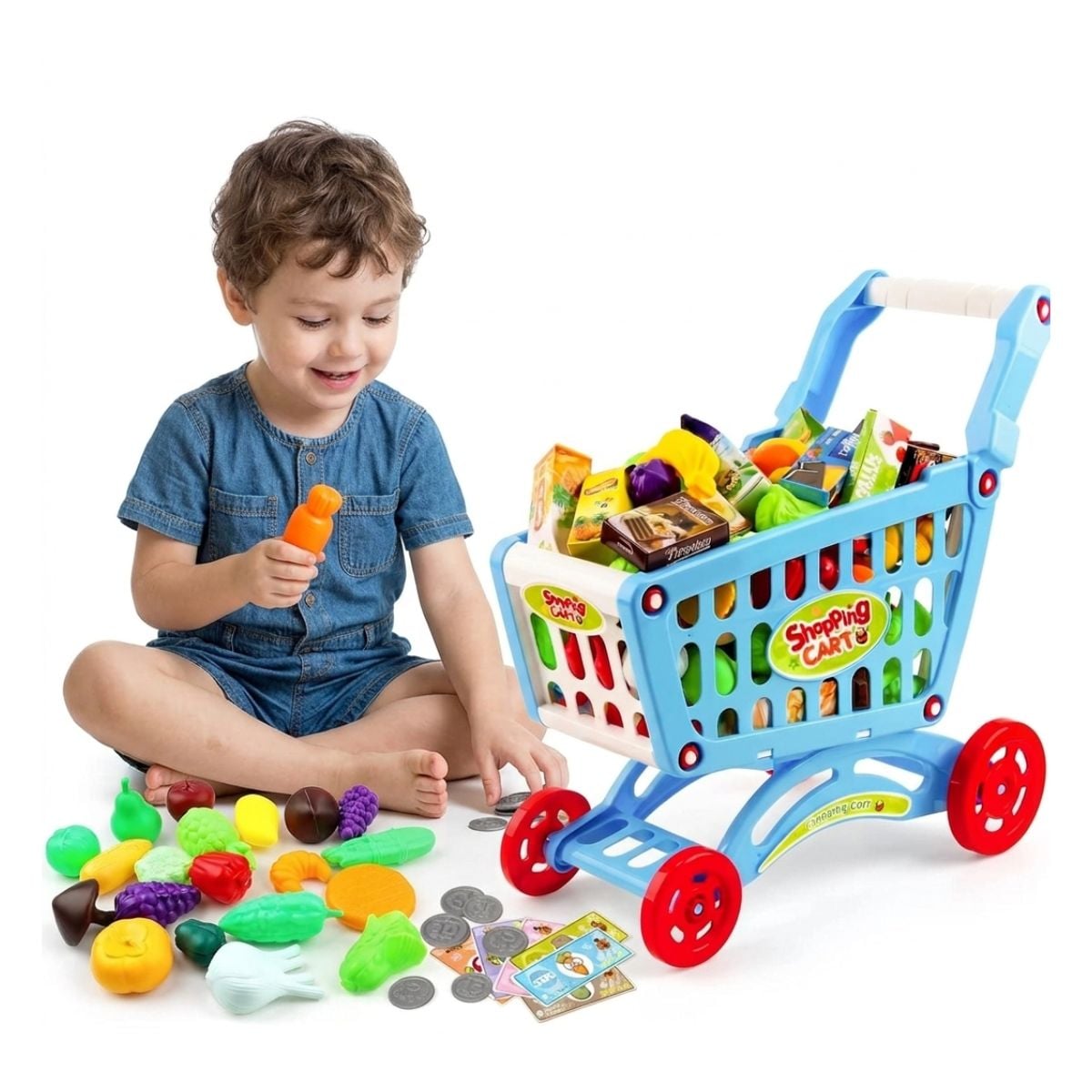 JUGUETE CARRITO DE SUPERMERCADO CON ACCESORIOS 56 PIEZAS PARA NIÑOS - 1