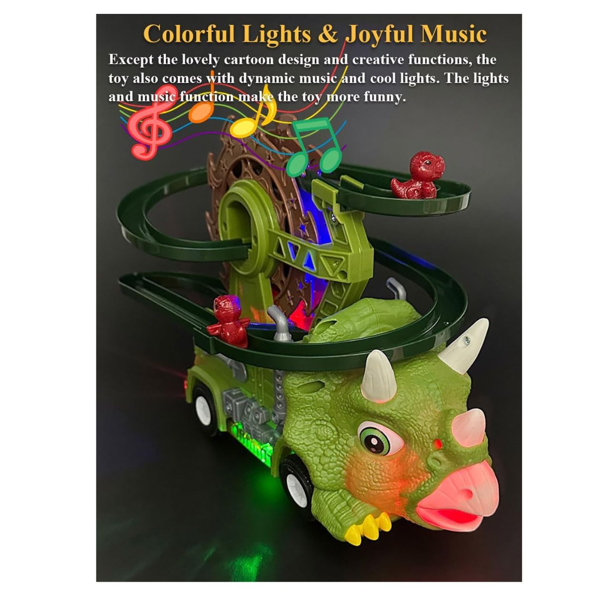 JUGUETE CAMIÓN TRICERATOPS PISTA MUSICAL ESCALERA DE DINOSAURIO CON LUCES Y SONIDO INTERACTIVO - 5
