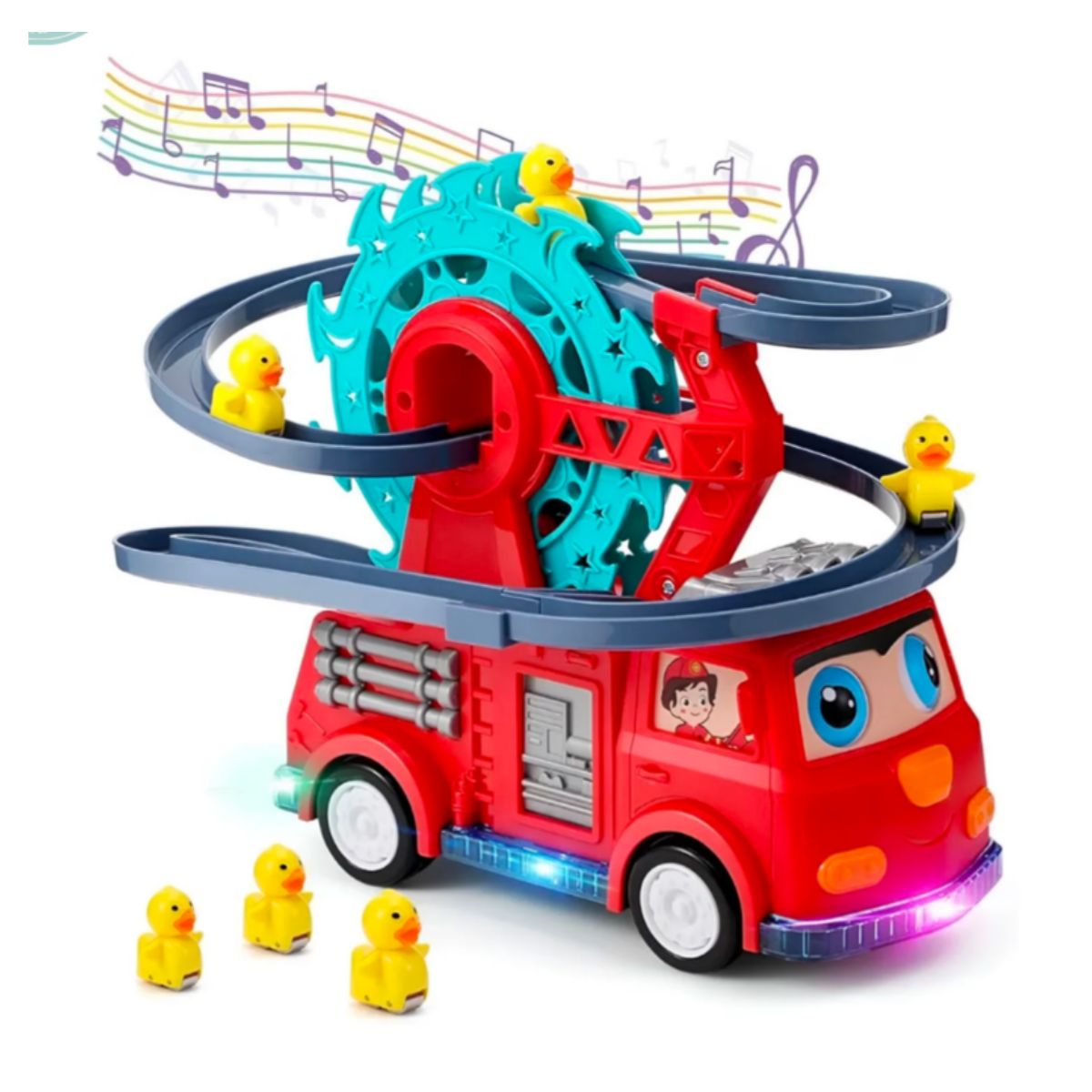 JUGUETE CAMIÓN BOMBERO PISTA MUSICAL ESCALERA DE PATITOS CON LUCES - 1