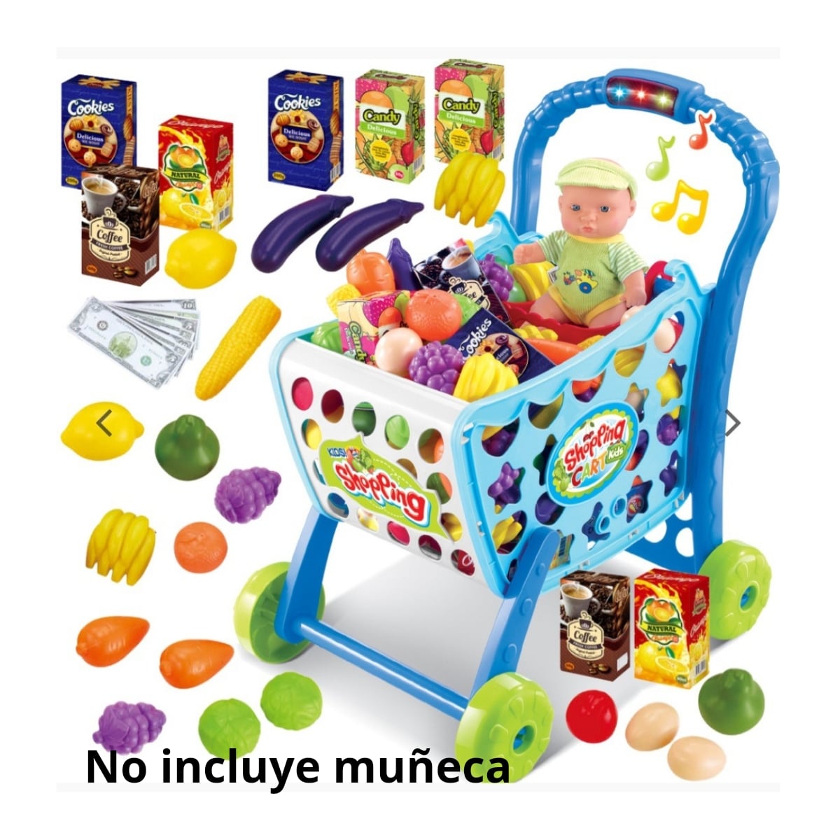 CARRITO DE COMPRAS JUGUETE 3 EN 1 CON LUCES SONIDO Y ACCESORIOS PARA NIÑOS - 1