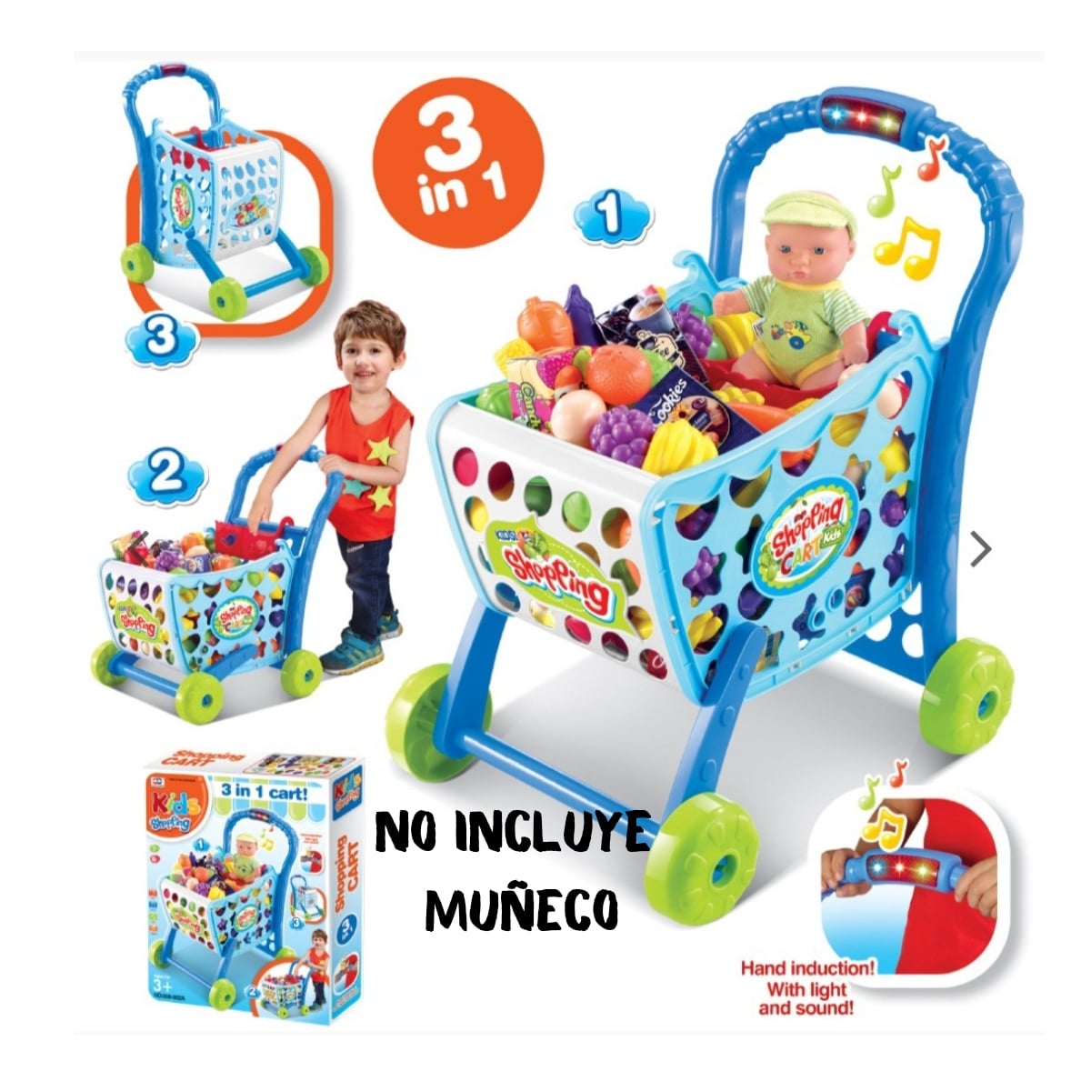 CARRITO DE COMPRAS JUGUETE 3 EN 1 CON LUCES SONIDO Y ACCESORIOS PARA NIÑOS - 6