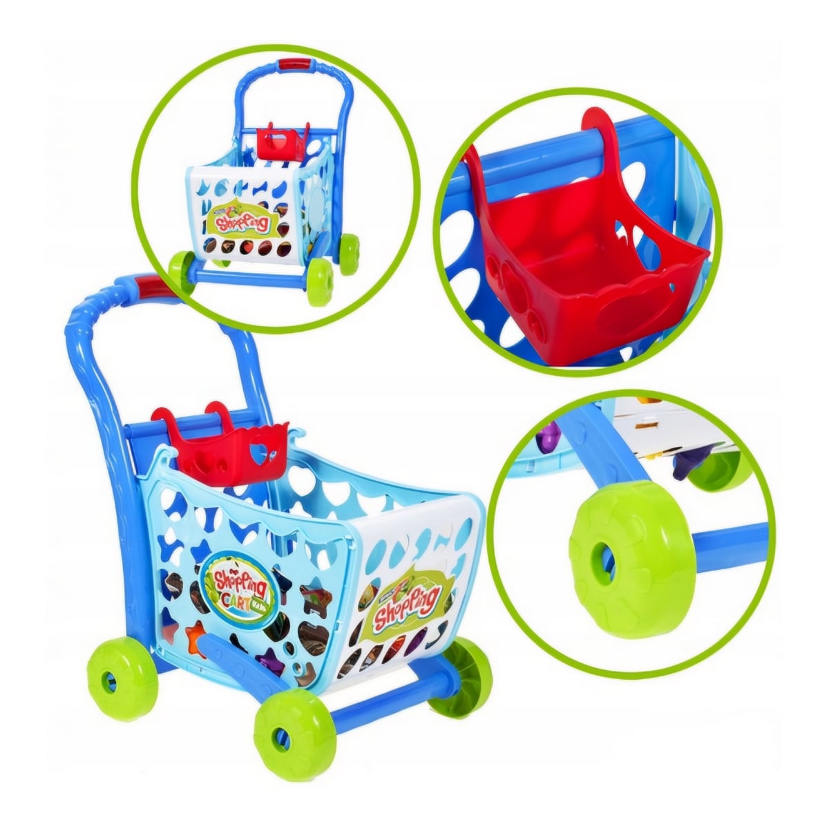 CARRITO DE COMPRAS JUGUETE 3 EN 1 CON LUCES SONIDO Y ACCESORIOS PARA NIÑOS - 7