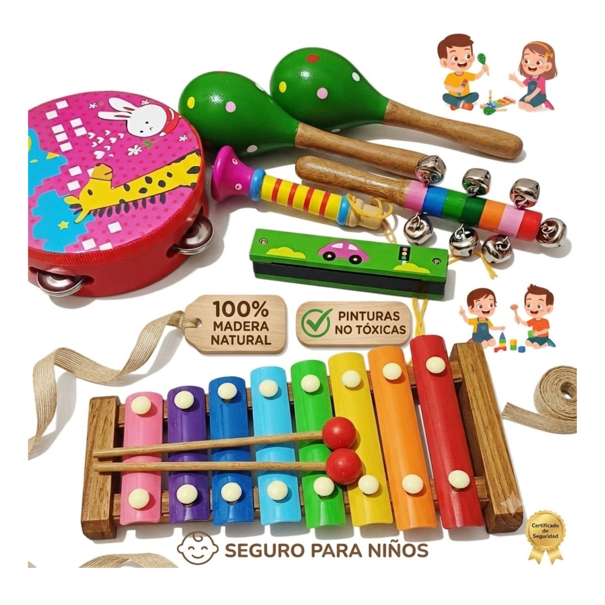 SET DE INSTRUMENTOS MUSICALES DE MADERA PARA NIÑOS ESTIMULACION TEMPRANA - 4
