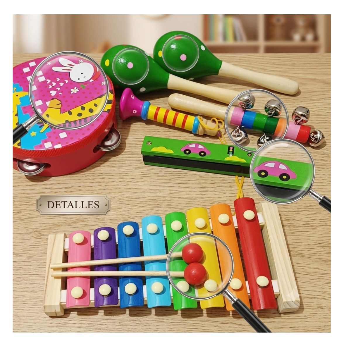 SET DE INSTRUMENTOS MUSICALES DE MADERA PARA NIÑOS ESTIMULACION TEMPRANA - 6