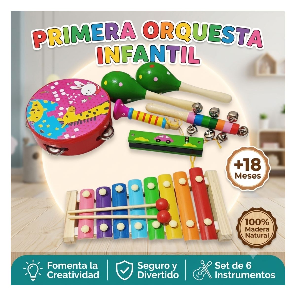 SET DE INSTRUMENTOS MUSICALES DE MADERA PARA NIÑOS ESTIMULACION TEMPRANA - 8