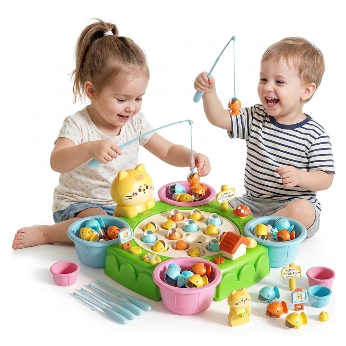 JUEGO DE PESCA INTERACTIVA MUSICAL MAGNETICO DIDACTICO PARA NIÑOS CON ACCESORIOS EDICION GATITO TIERNO - 1