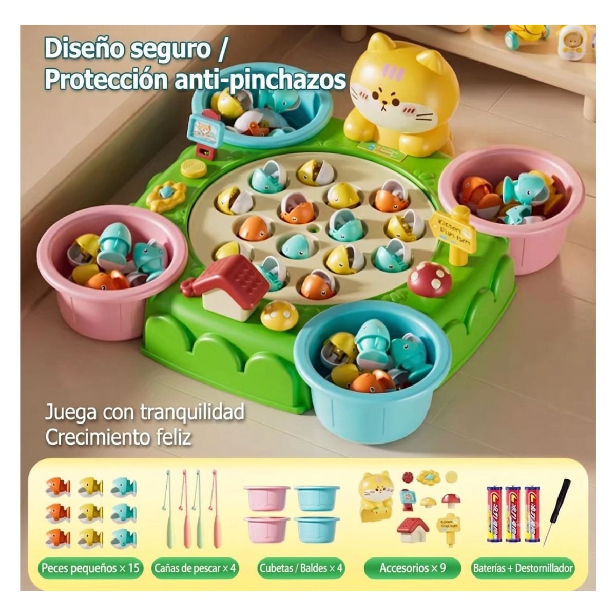 JUEGO DE PESCA INTERACTIVA MUSICAL MAGNETICO DIDACTICO PARA NIÑOS CON ACCESORIOS EDICION GATITO TIERNO - 2