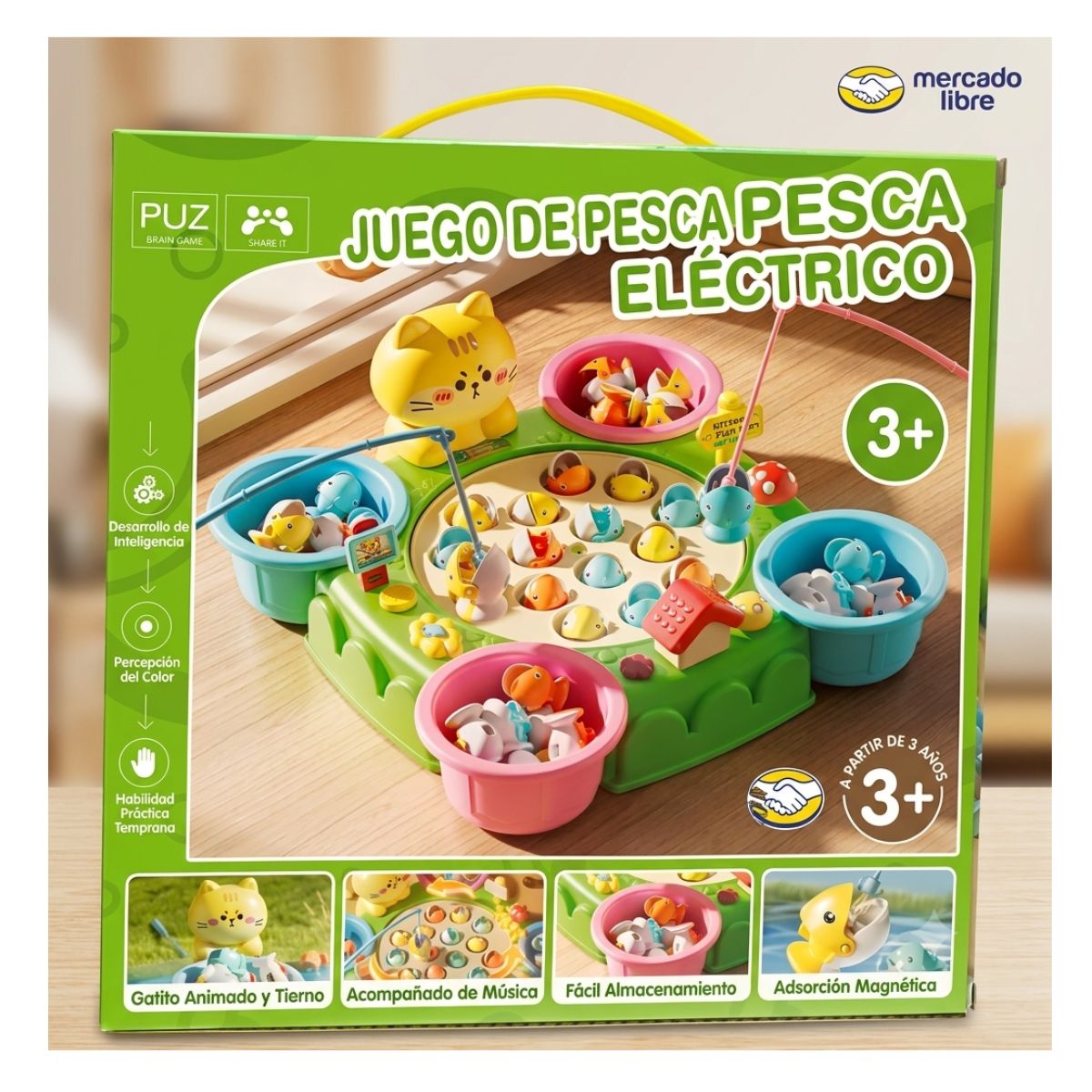 JUEGO DE PESCA INTERACTIVA MUSICAL MAGNETICO DIDACTICO PARA NIÑOS CON ACCESORIOS EDICION GATITO TIERNO - 5