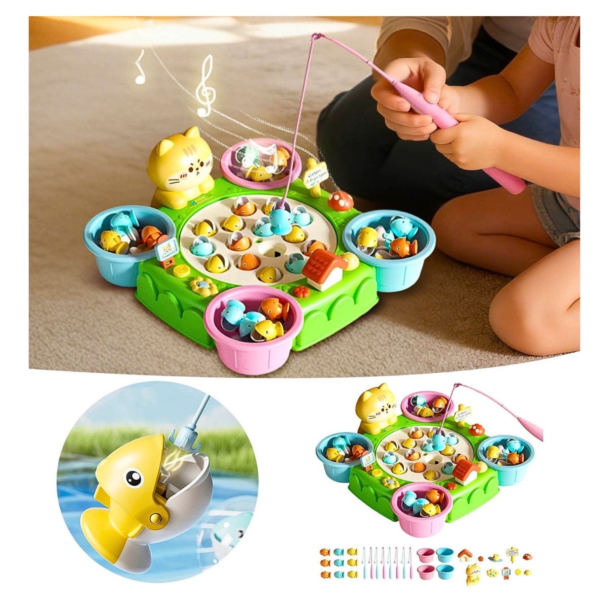 JUEGO DE PESCA INTERACTIVA MUSICAL MAGNETICO DIDACTICO PARA NIÑOS CON ACCESORIOS EDICION GATITO TIERNO - 6