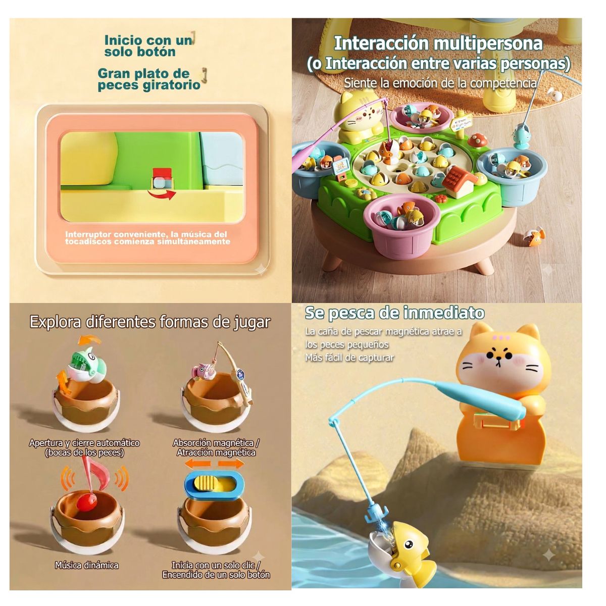 JUEGO DE PESCA INTERACTIVA MUSICAL MAGNETICO DIDACTICO PARA NIÑOS CON ACCESORIOS EDICION GATITO TIERNO - 7