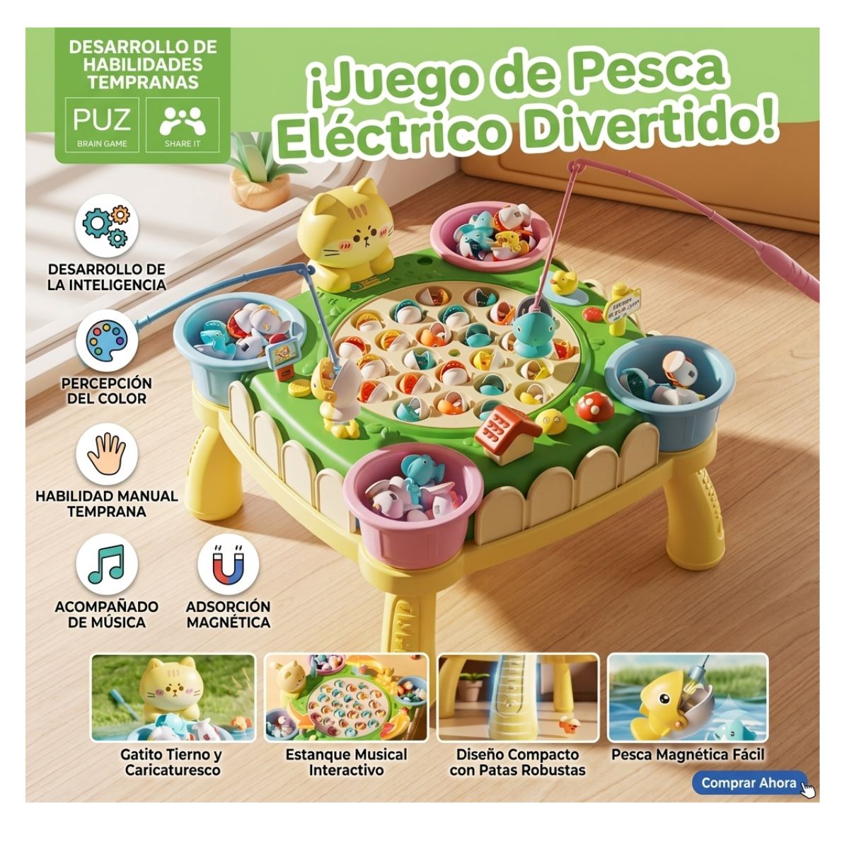 JUEGO MESA DE PESCA MAGNETICA INTERACTIVA DIDACTICO MUSICAL CON ACCESORIOS PARA NIÑOS - 5