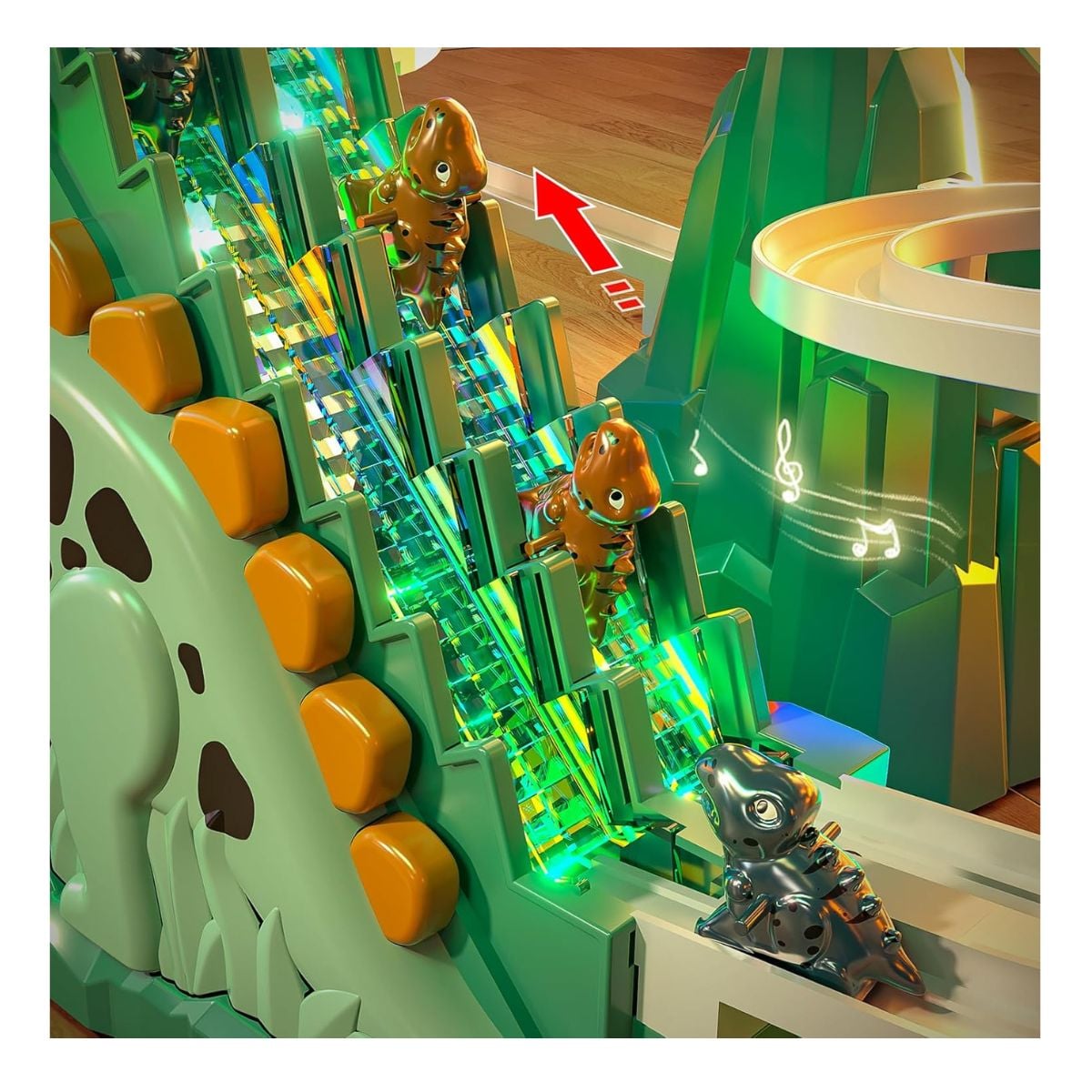 JUGUETE PISTA DE DINOSAURIO MUSICAL CON LUCES Y ESCALERAS CON ACCESORIOS - 5