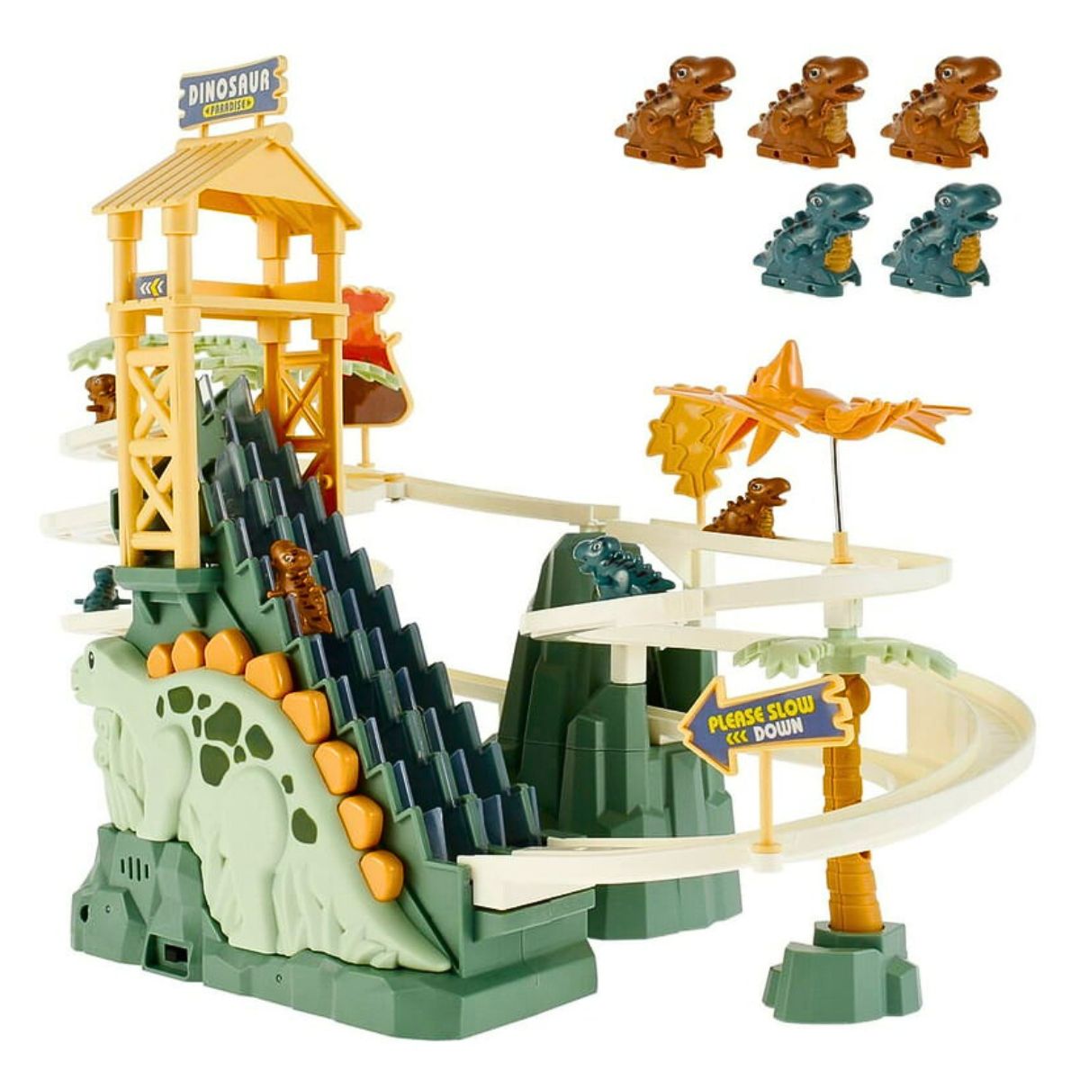 JUGUETE PISTA DE DINOSAURIO MUSICAL CON LUCES Y ESCALERAS CON ACCESORIOS - 9
