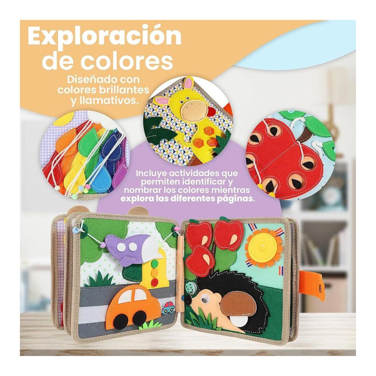 JUEGO LIBRO SENSORIAL DE ACTIVIDADES MONTESSORI CON TEXTURAS JIRAFA - 4