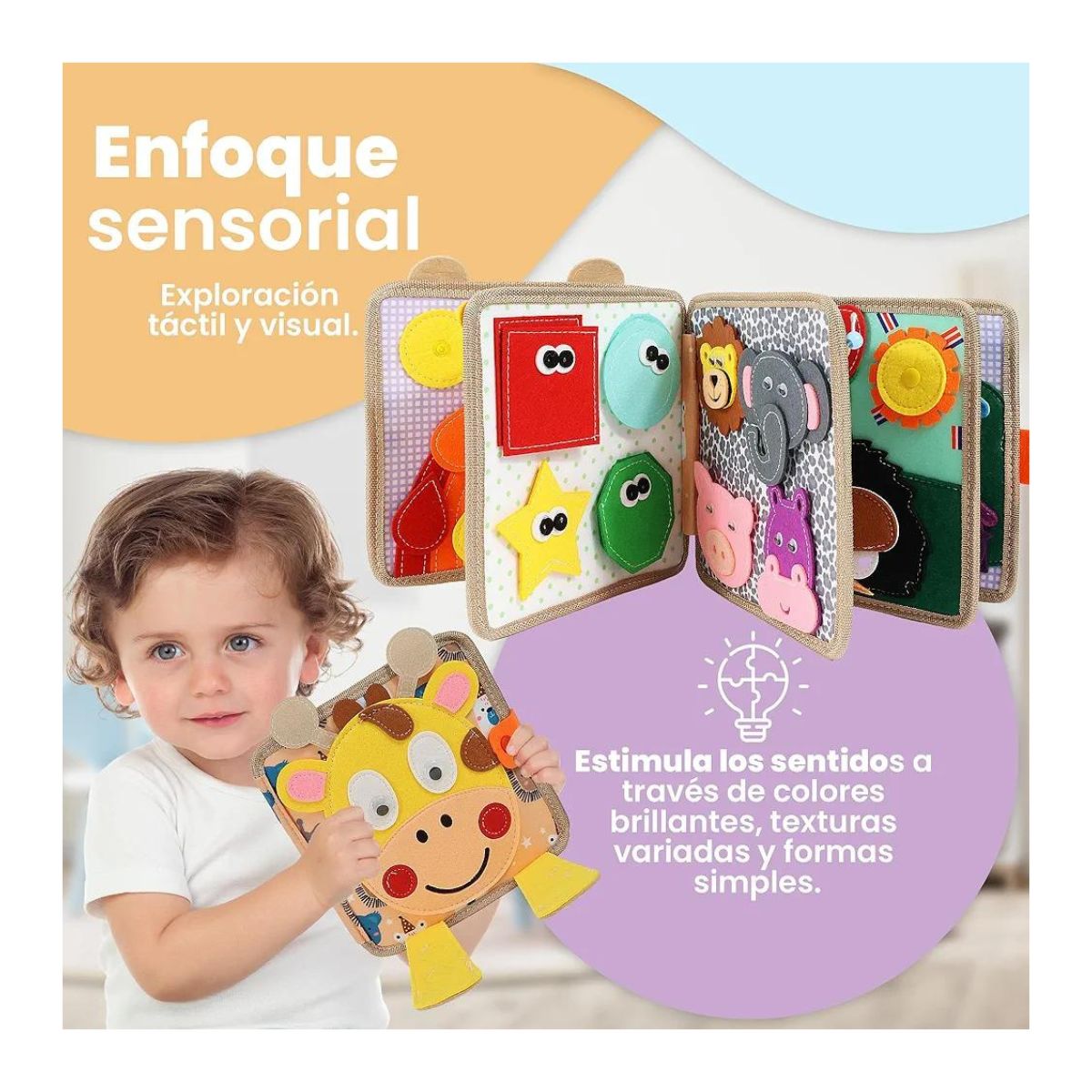 JUEGO LIBRO SENSORIAL DE ACTIVIDADES MONTESSORI CON TEXTURAS JIRAFA - 6