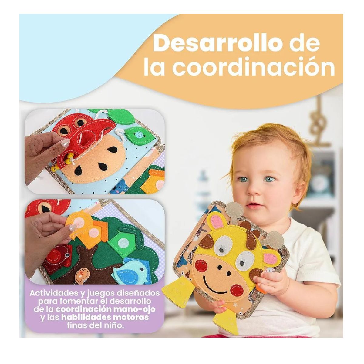 JUEGO LIBRO SENSORIAL DE ACTIVIDADES MONTESSORI CON TEXTURAS JIRAFA - 7