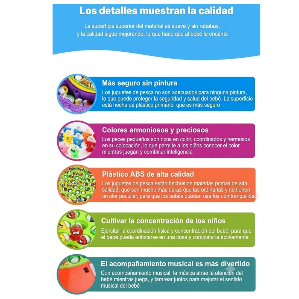 JUEGO DE PESCA MUSICAL GIRATORIO 45 PECES DIDACTICO PARA NIÑOS - 10