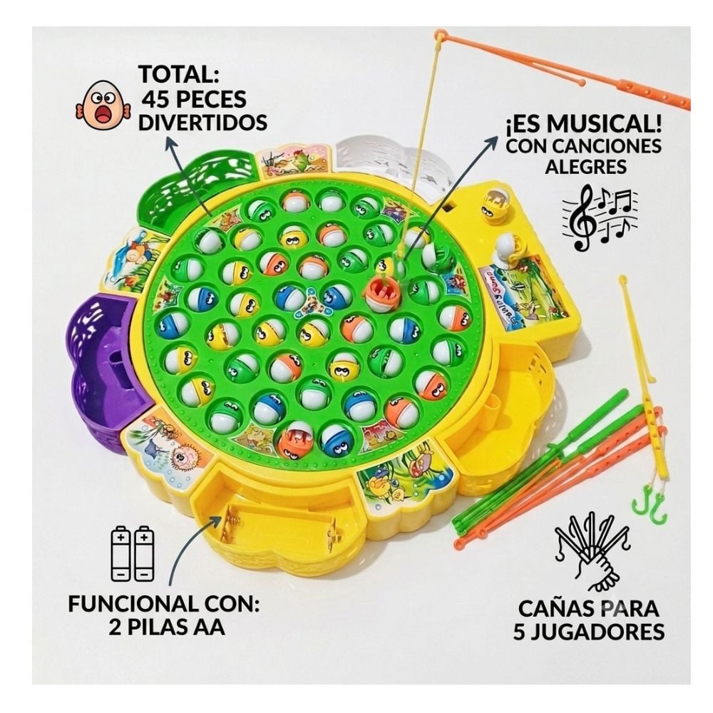 JUEGO DE PESCA MUSICAL GIRATORIO 45 PECES DIDACTICO PARA NIÑOS - 2