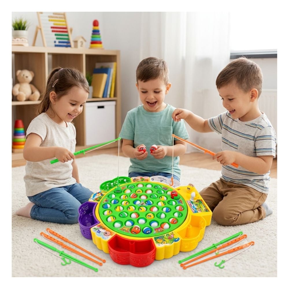 JUEGO DE PESCA MUSICAL GIRATORIO 45 PECES DIDACTICO PARA NIÑOS - 5