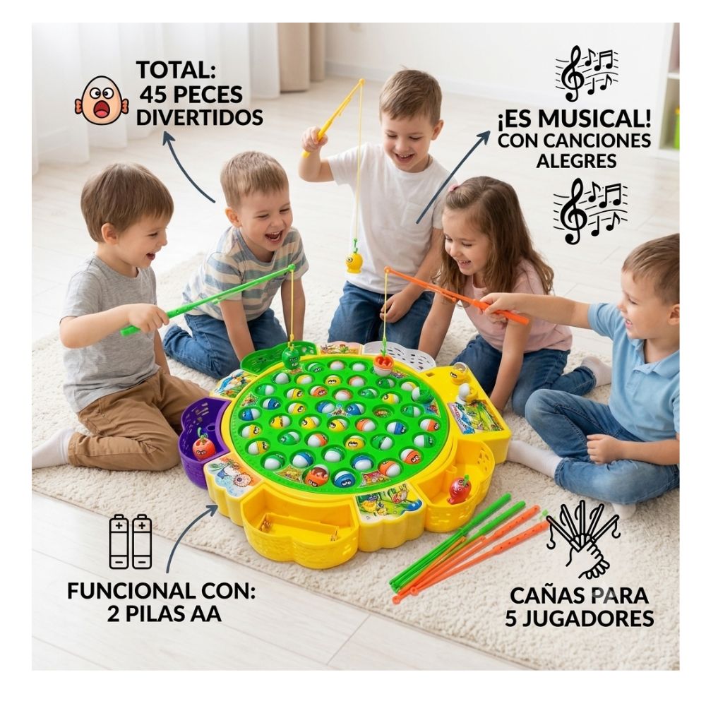 JUEGO DE PESCA MUSICAL GIRATORIO 45 PECES DIDACTICO PARA NIÑOS - 9