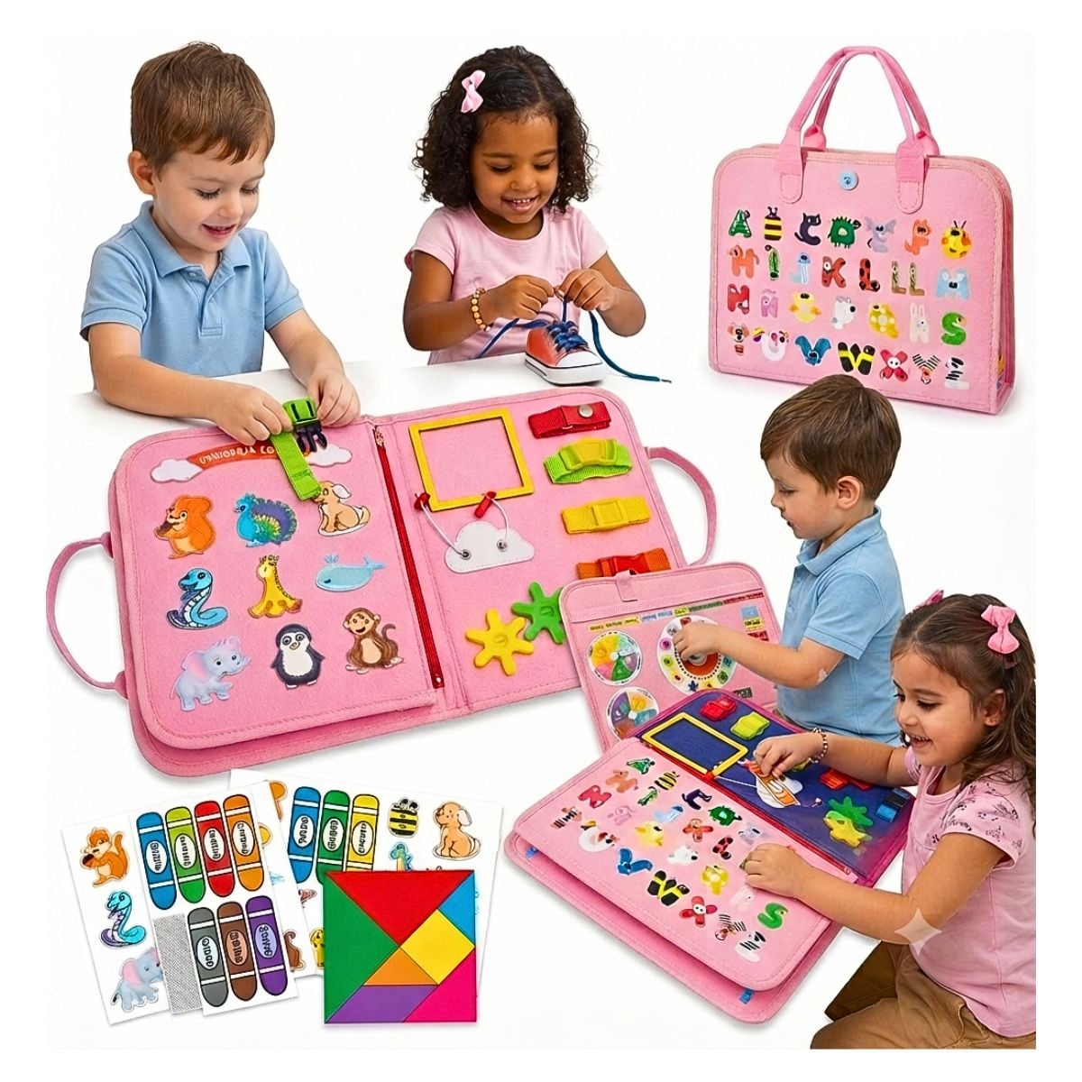 JUEGO LIBRO DIDÁCTICO MONTESSORI ACTIVIDADES SENSORIALES PARA NIÑOS ROSA - 1