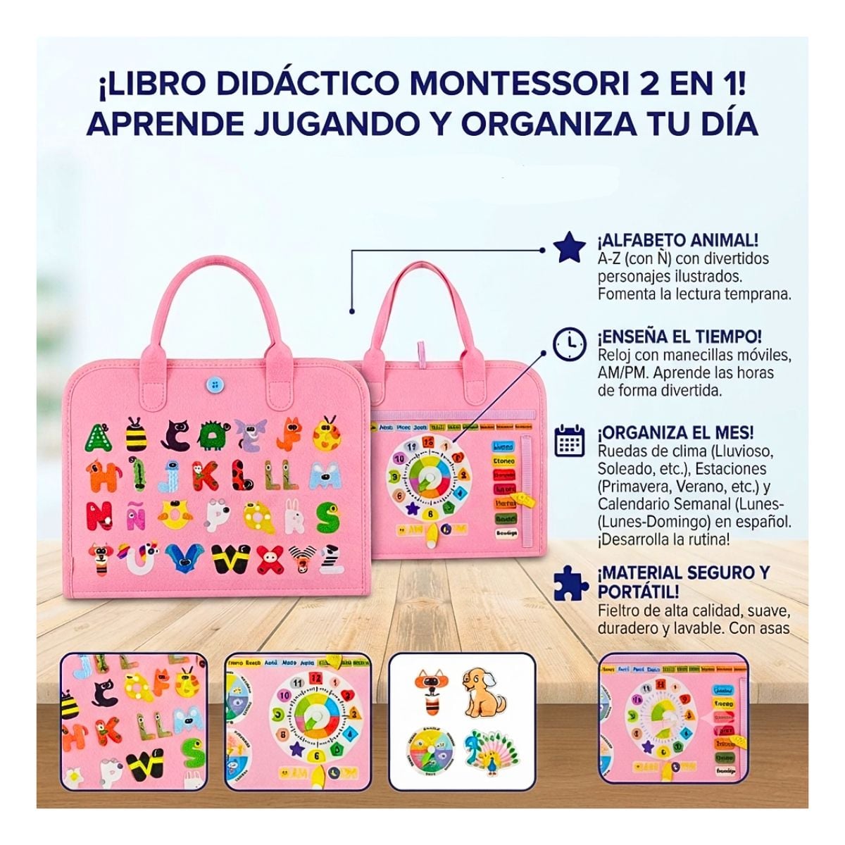 JUEGO LIBRO DIDÁCTICO MONTESSORI ACTIVIDADES SENSORIALES PARA NIÑOS ROSA - 10