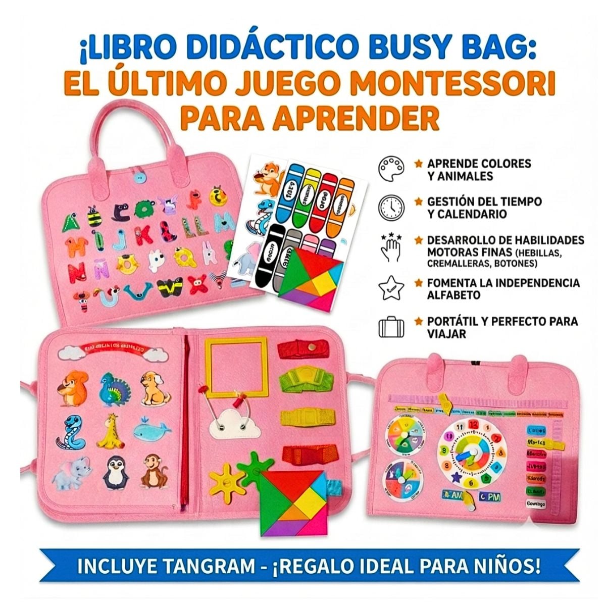 JUEGO LIBRO DIDÁCTICO MONTESSORI ACTIVIDADES SENSORIALES PARA NIÑOS ROSA - 2