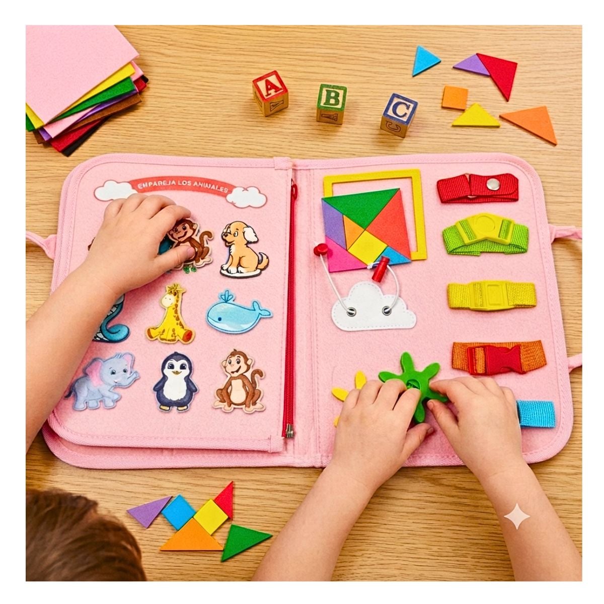 JUEGO LIBRO DIDÁCTICO MONTESSORI ACTIVIDADES SENSORIALES PARA NIÑOS ROSA - 4