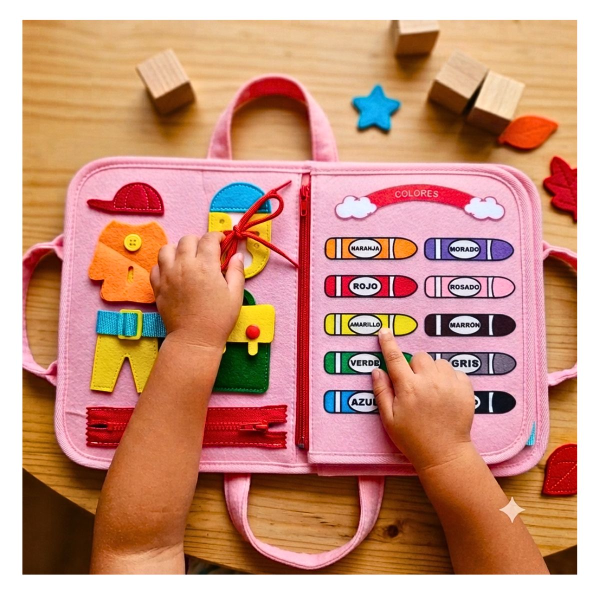 JUEGO LIBRO DIDÁCTICO MONTESSORI ACTIVIDADES SENSORIALES PARA NIÑOS ROSA - 5