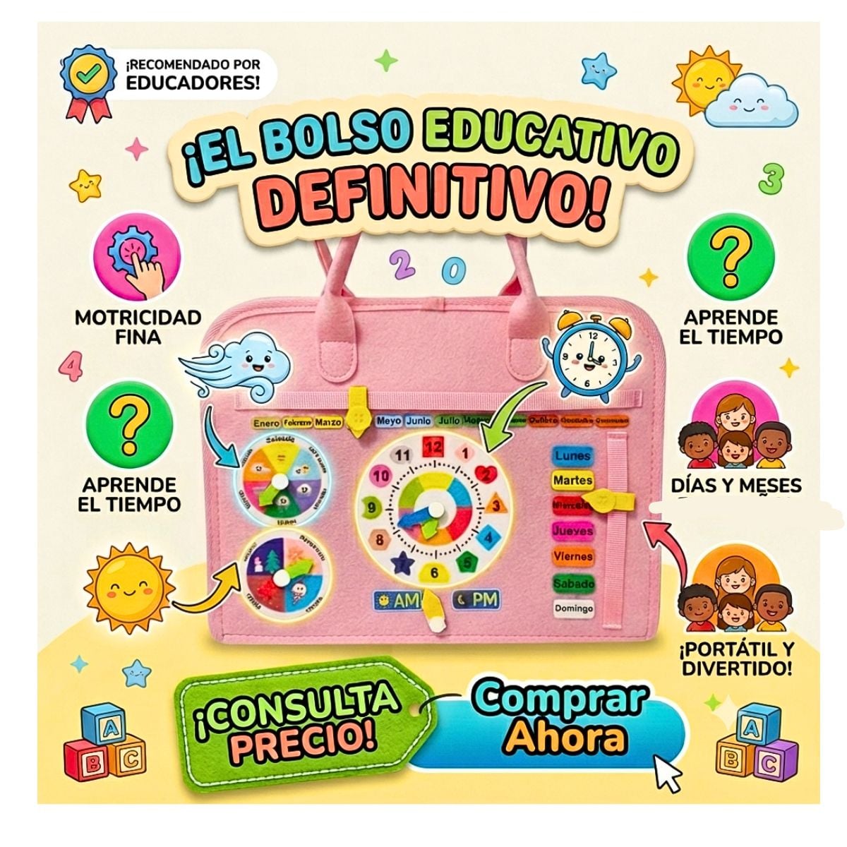 JUEGO LIBRO DIDÁCTICO MONTESSORI ACTIVIDADES SENSORIALES PARA NIÑOS ROSA - 6