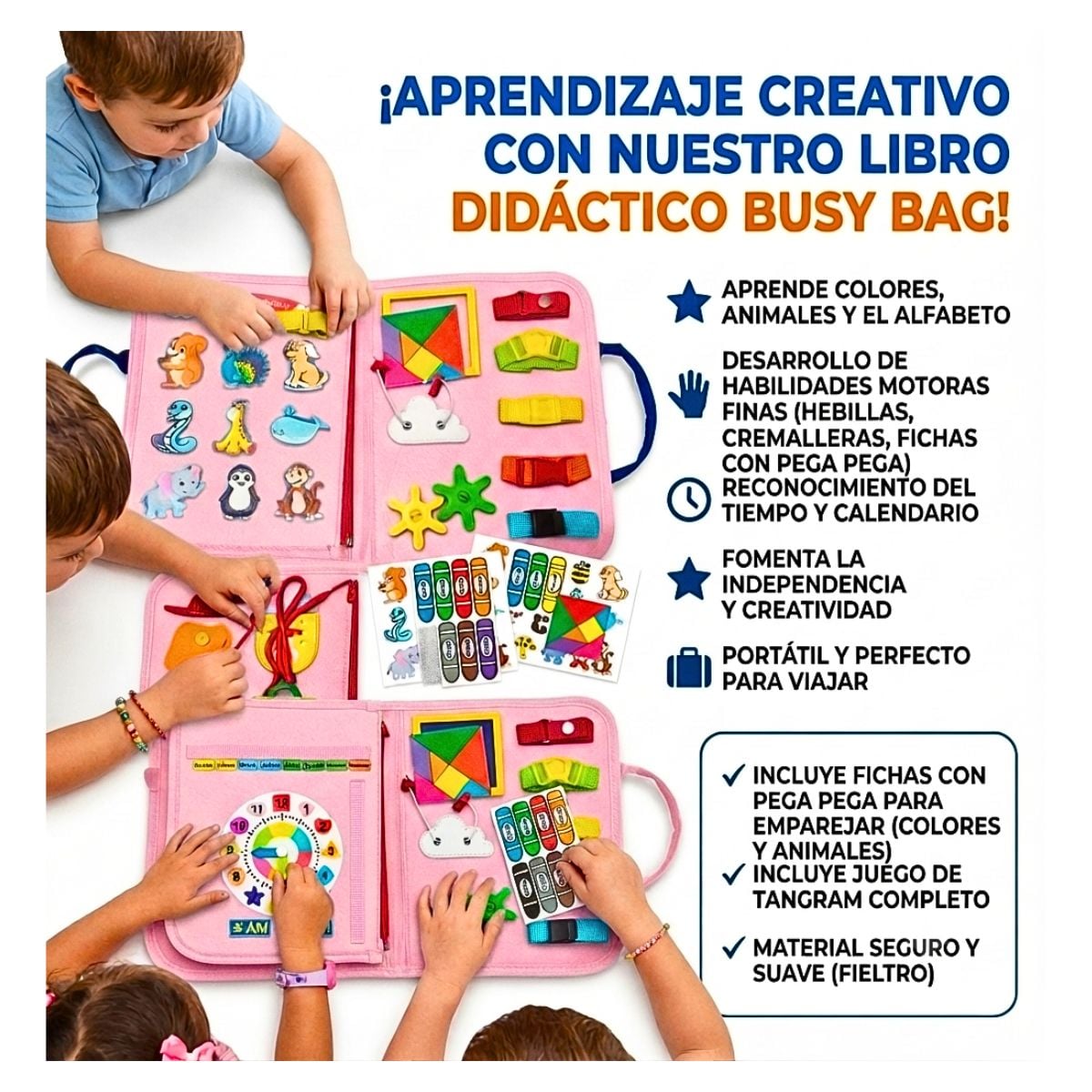 JUEGO LIBRO DIDÁCTICO MONTESSORI ACTIVIDADES SENSORIALES PARA NIÑOS ROSA - 9