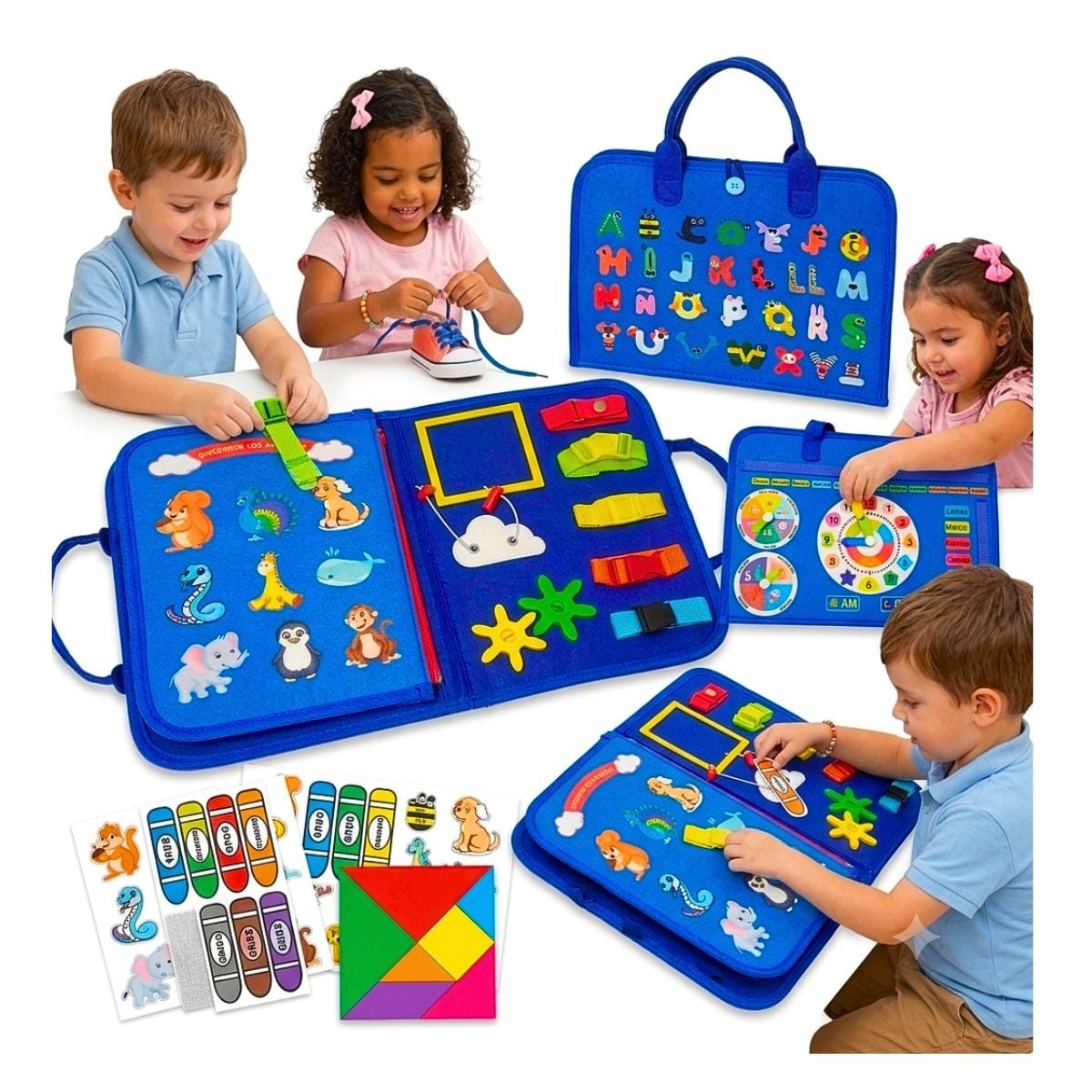 JUEGO LIBRO DIDÁCTICO MONTESSORI DE ACTIVIDADES SENSORIALES PARA NIÑOS AZUL - 1