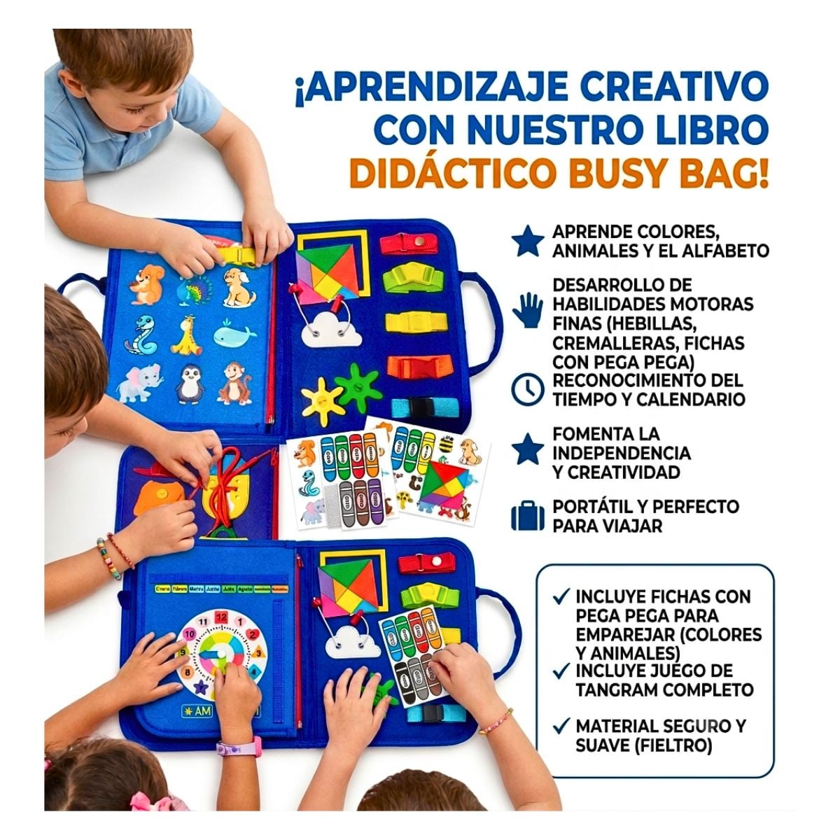 JUEGO LIBRO DIDÁCTICO MONTESSORI DE ACTIVIDADES SENSORIALES PARA NIÑOS AZUL - 2