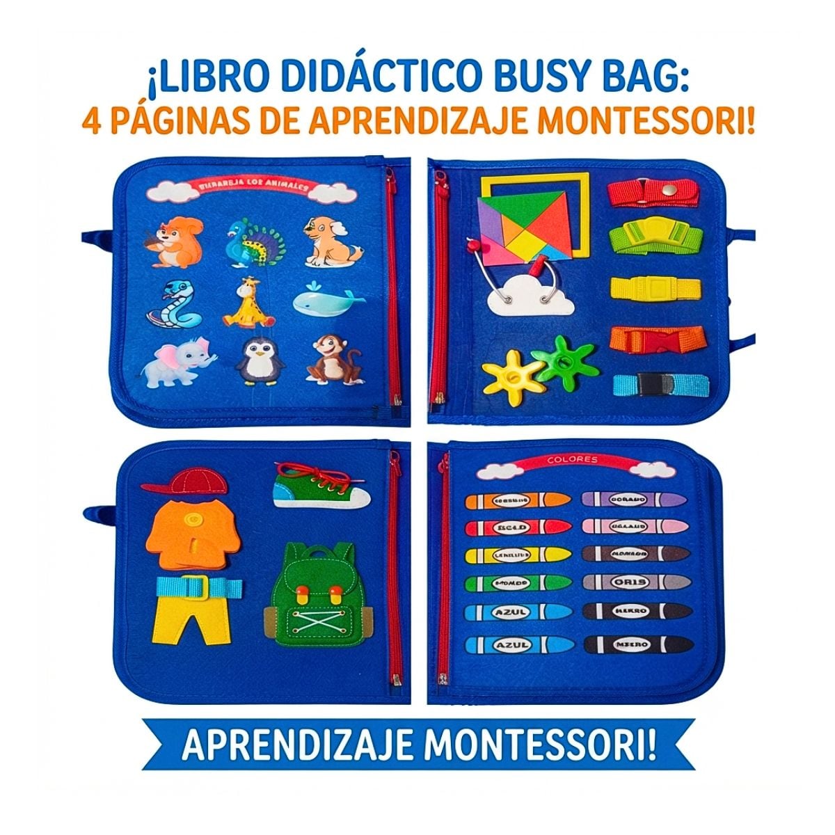 JUEGO LIBRO DIDÁCTICO MONTESSORI DE ACTIVIDADES SENSORIALES PARA NIÑOS AZUL - 3