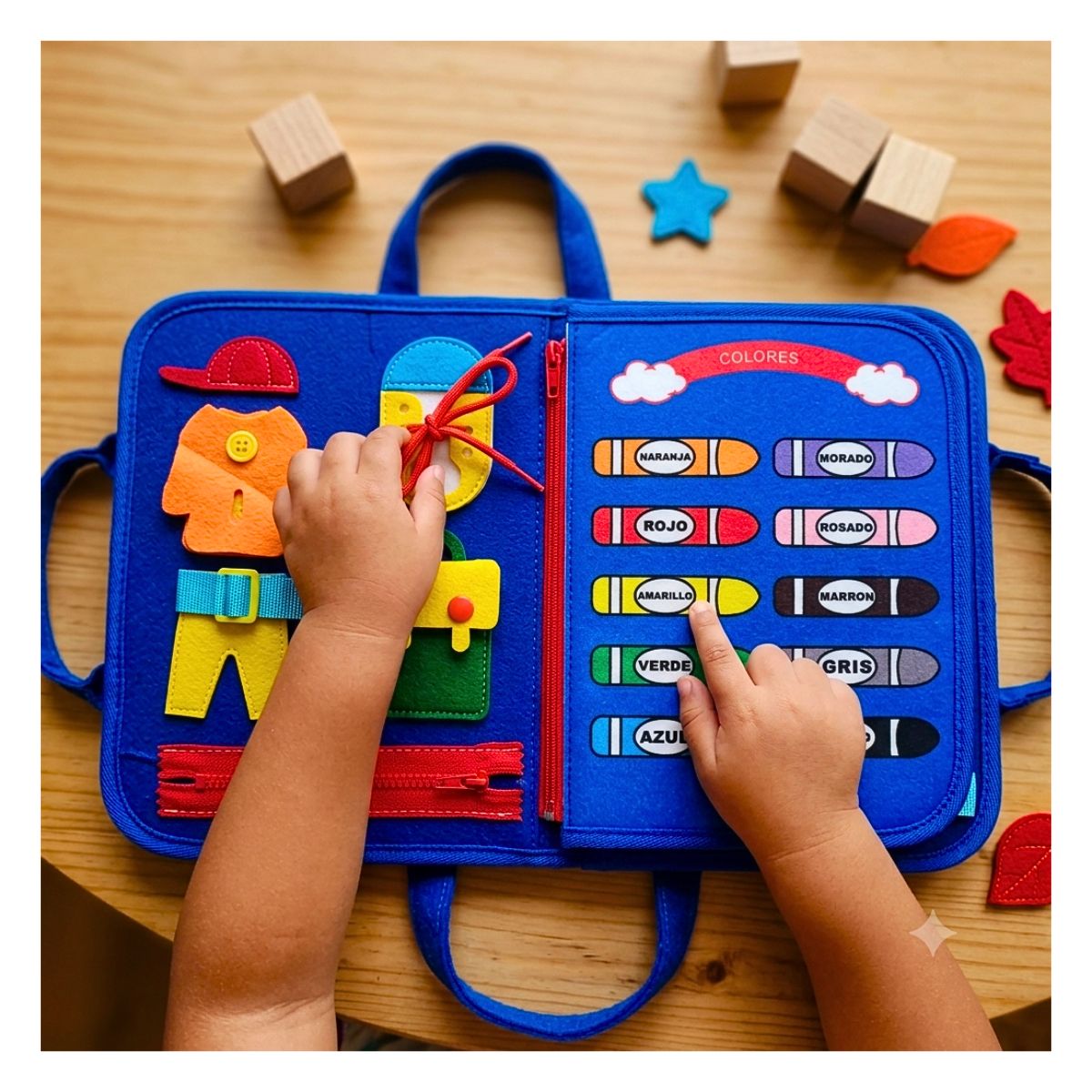 JUEGO LIBRO DIDÁCTICO MONTESSORI DE ACTIVIDADES SENSORIALES PARA NIÑOS AZUL - 5