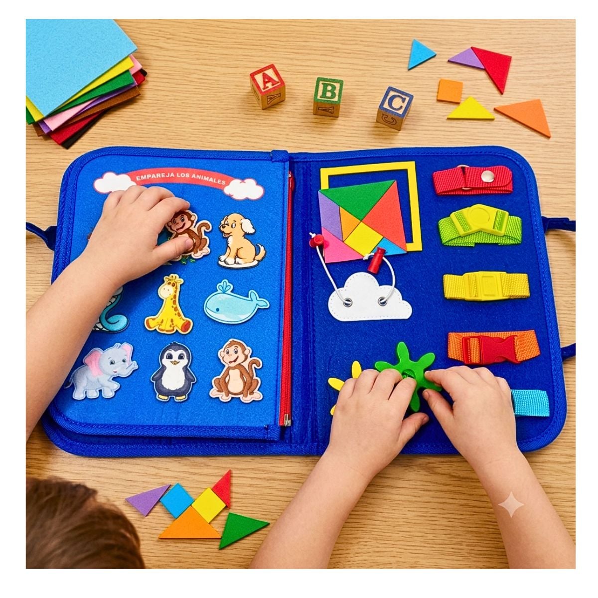 JUEGO LIBRO DIDÁCTICO MONTESSORI DE ACTIVIDADES SENSORIALES PARA NIÑOS AZUL - 6