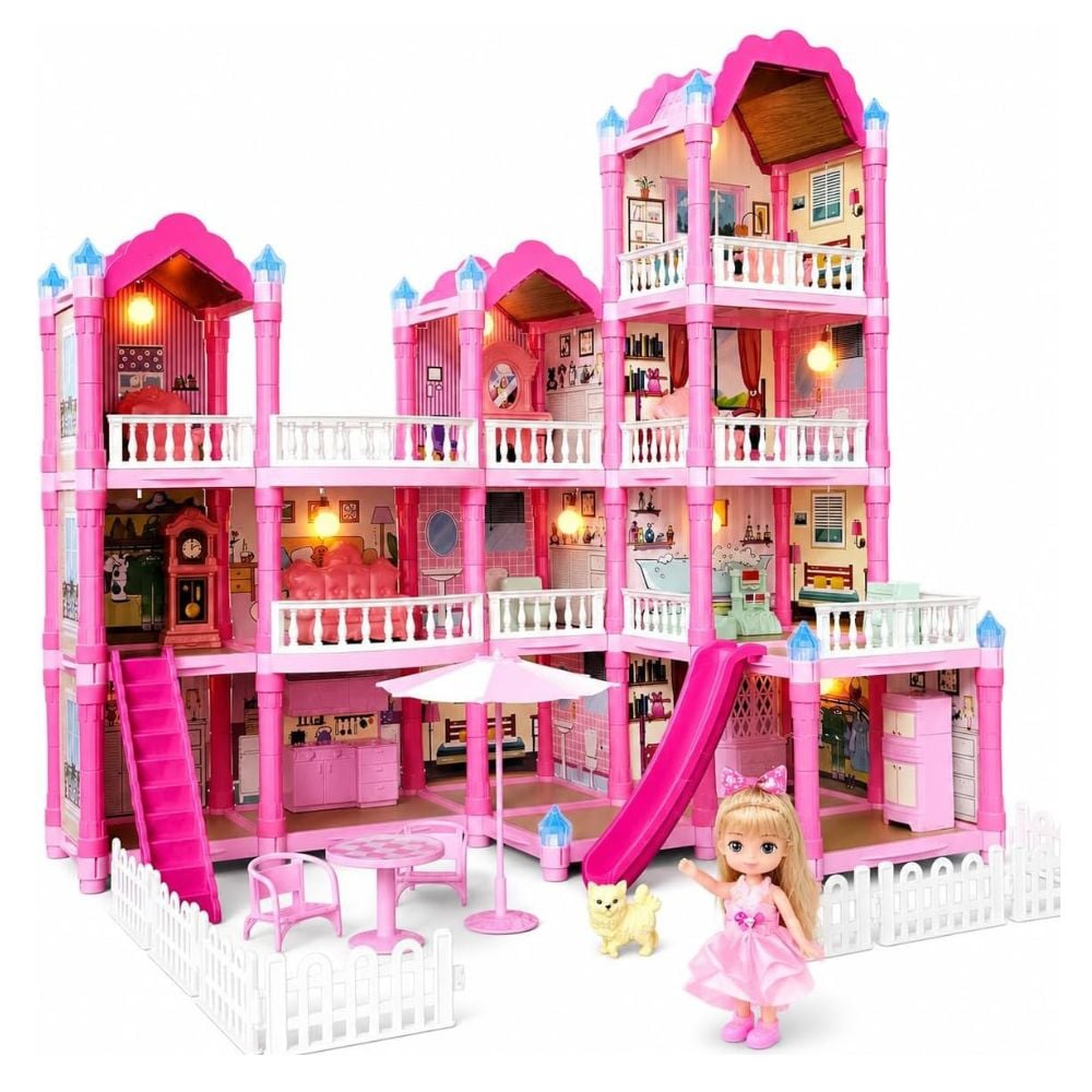 CASA DE MUÑECAS VILLA GARDEN 296 PZS CON LUCES Y ACCESORIOS ARMABLE DIDACTICO - 1