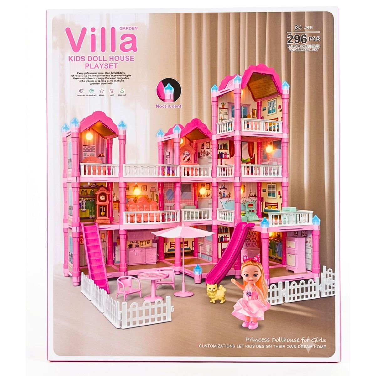 CASA DE MUÑECAS VILLA GARDEN 296 PZS CON LUCES Y ACCESORIOS ARMABLE DIDACTICO - 9
