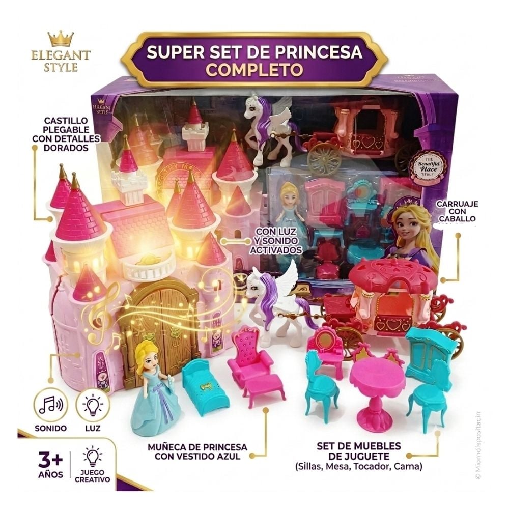 SET JUGUETE CASTILLO DE PRINCESA LUZ Y SONIDO CON ACCESORIOS - 1