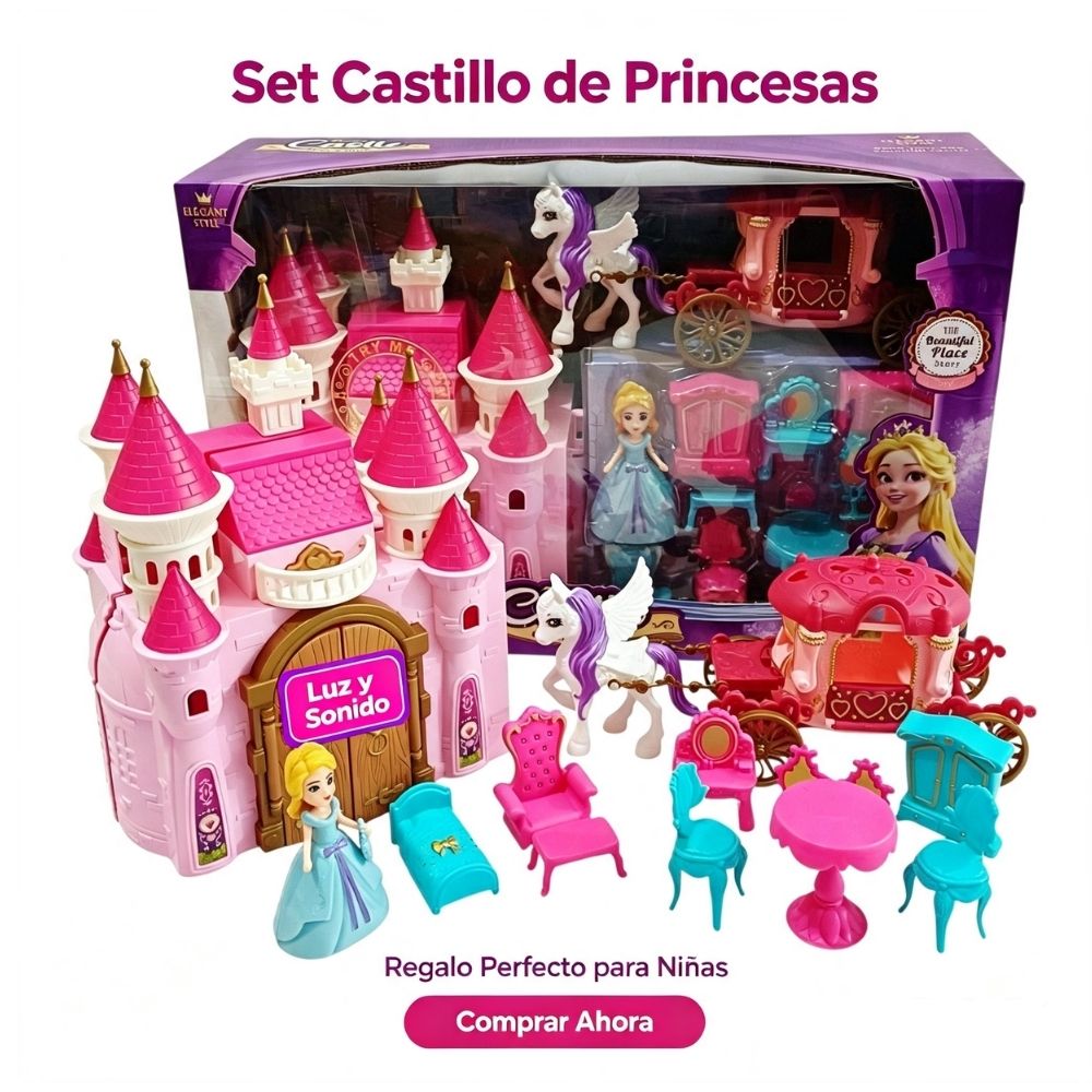 SET JUGUETE CASTILLO DE PRINCESA LUZ Y SONIDO CON ACCESORIOS - 9