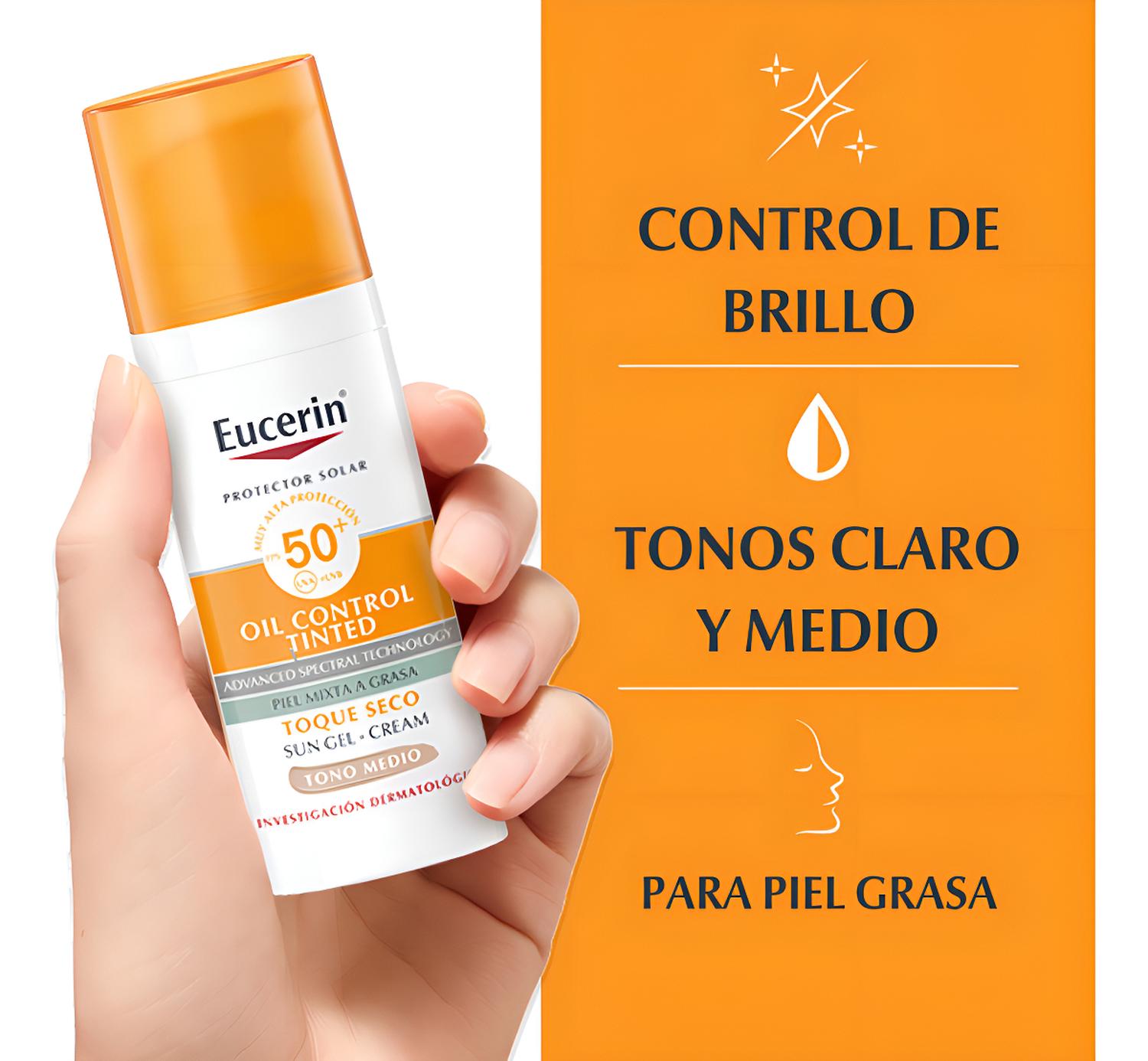 PROTECTOR SOLAR EUCERIN TOQUE SECO COLOR MEDIO FPS 50 50ML - 2