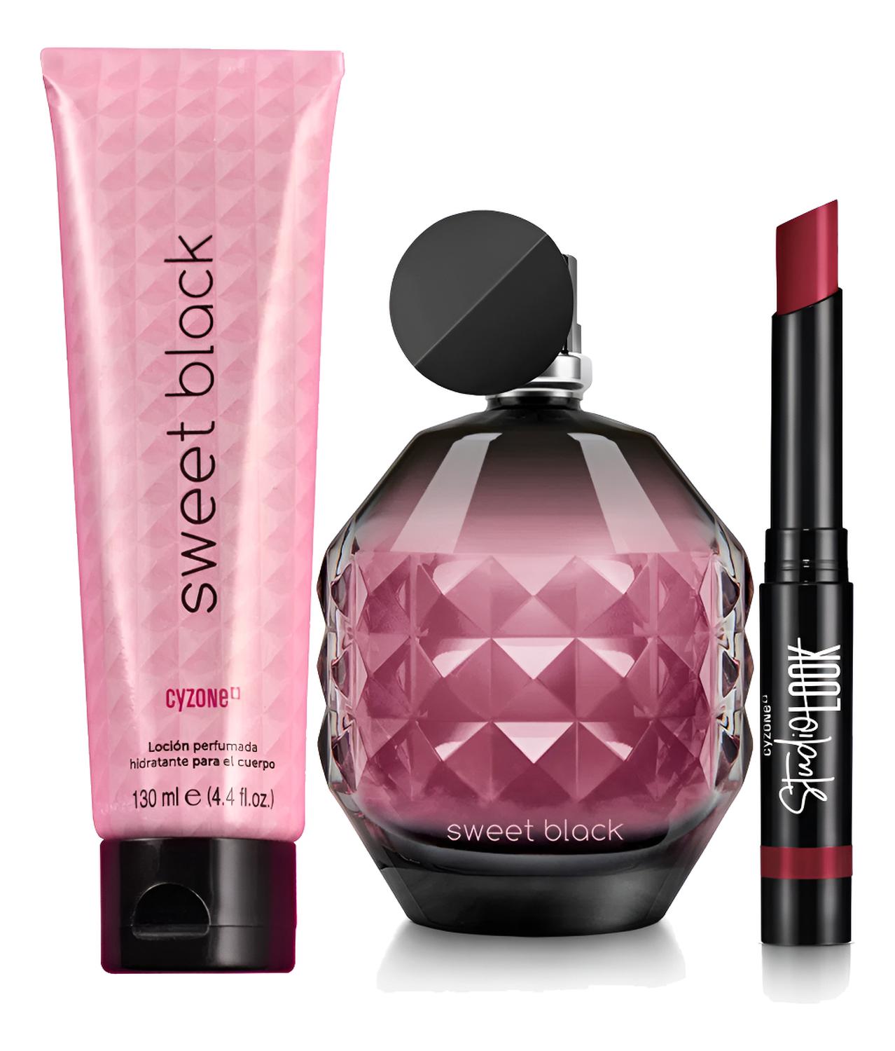 SWEET BLACK PERFUME DE MUJER CON LOCION Y LABIAL CYZONE - 1